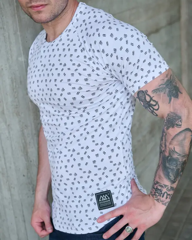 T-shirt Noshame® Allover λευκό με σχέδια - QR142012 - M