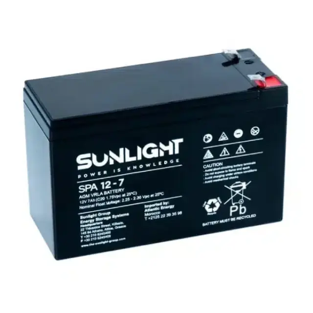Μπαταρία Sunlight VRLA AGM (12V 7Ah) 1.95 kg 151mm x 65mm x 94mm με Λεπτους Πόλους