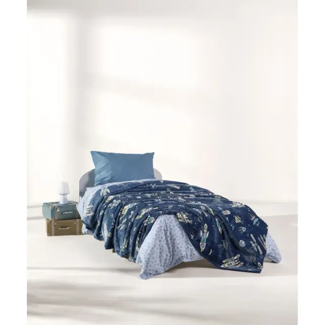 Παιδική Κουβέρτα Fleece Μονή Kentia Milky Dark Blue-White-Ciel-Green 160x220