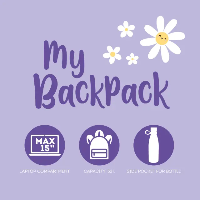 Legami My Backpack Daisy Lilac (Μαργαρίτα) Σακίδιο Πλάτης με Θήκη Laptop 15" BPK0022 2