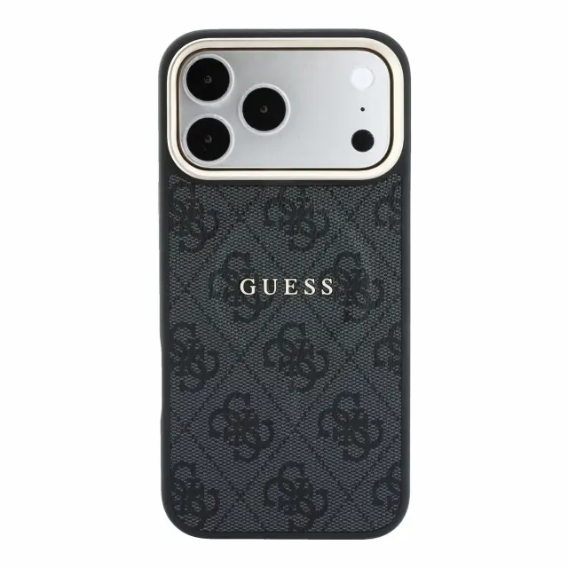 Guess PU Leather 4G Gold Frame Embossed MagSafe Case for iPhone 18 Pro Black 3