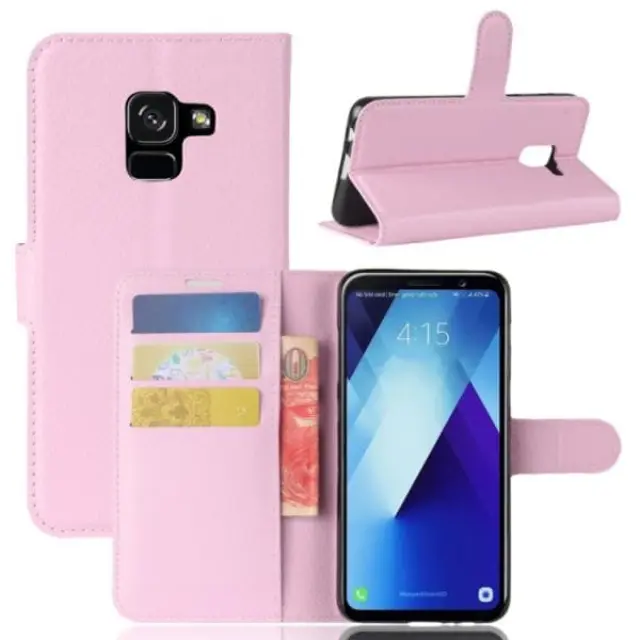 Θήκη Book με Δυνατότητα Stand και Υποδοχής Καρτών Samsung Galaxy A8 Plus 2018 Ροζ OEM 2