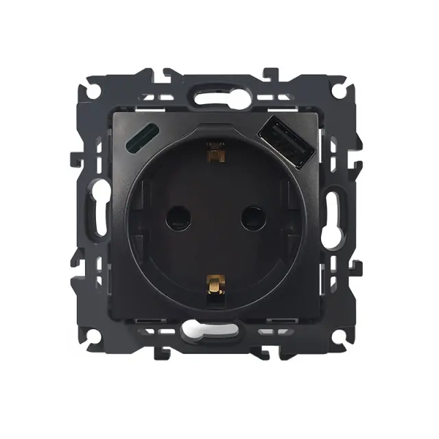 PRIME ΠΡΙΖΑ ΣΟΥΚΟ ΑΣΦΑΛΕΙΑΣ ΑΝΘΡΑΚΙ 1X2P+E 16A 250VAC & 2xUSB 5VDC 3A IP20 / 1000116405