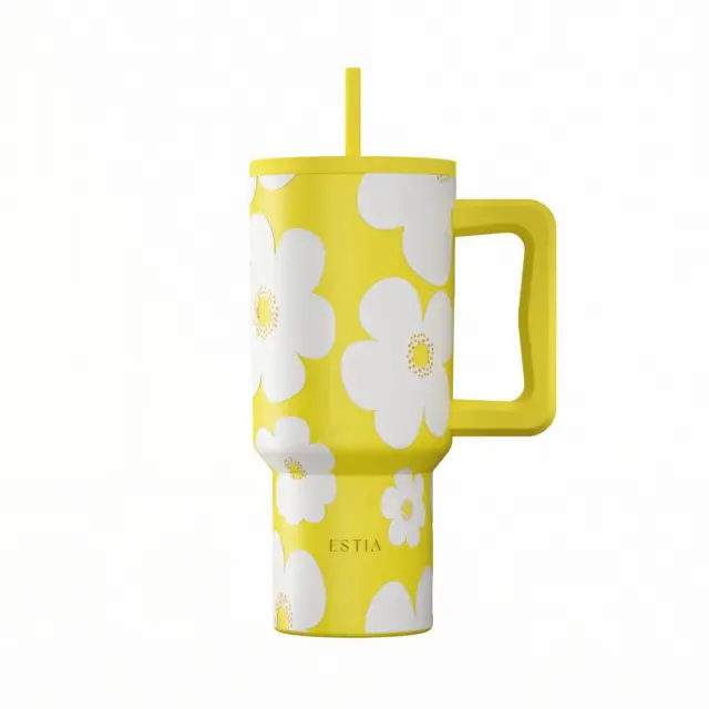 Estia Θερμός Straw Tumbler Xl Save The Aegean 900Ml Yellow Daisy