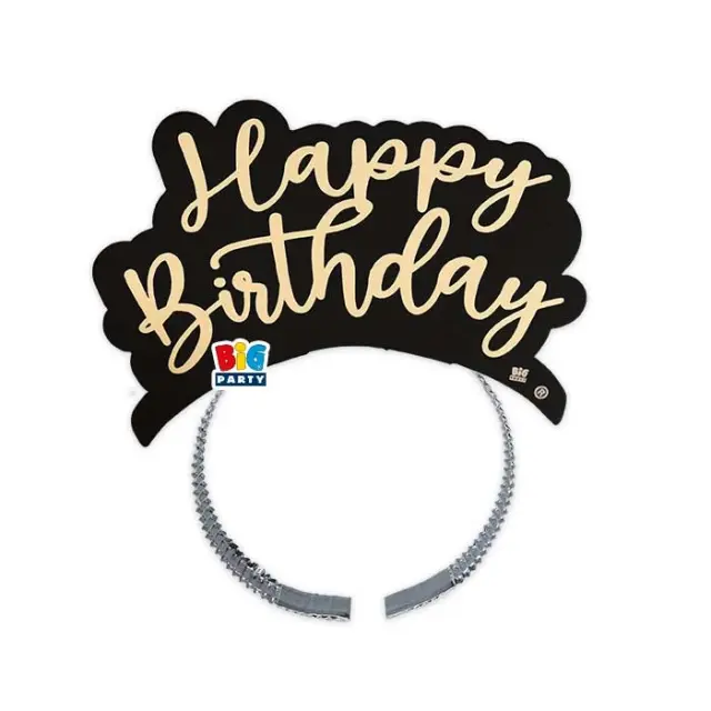 Στέκα Χάρτινη Μαύρο & Χρυσό Happy Birthday / 4 τμχ