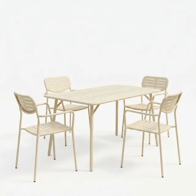Τραπεζαρία Moraja Deraby pakoworld σετ 5τεμ κρεμ μέταλλο 140x80x72εκ 2