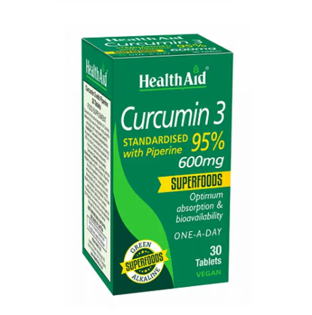 Health Aid Curcumin 3 with Piperine 600mg Συμπλήρωμα Διατροφής με Κουρκουμίνη & Πιπερίνη με Ισχυρή Αντιοξειδωτική Δράση, 30 Ταμπλέτες