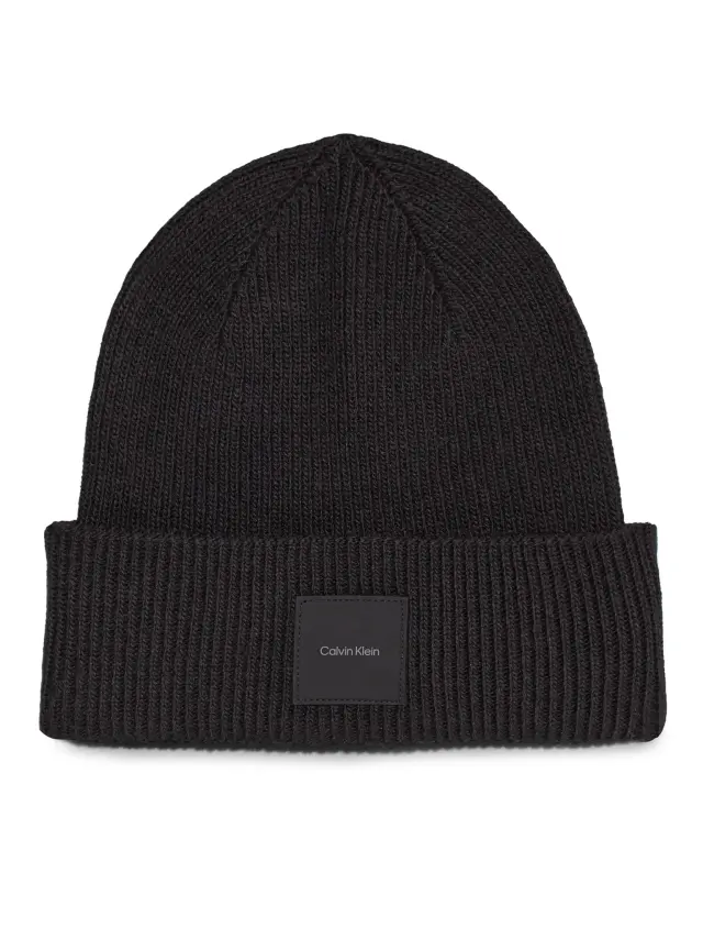 Calvin Klein Σκούφος Cotton/Wool Fine Rib Beanie Μαύρο 2
