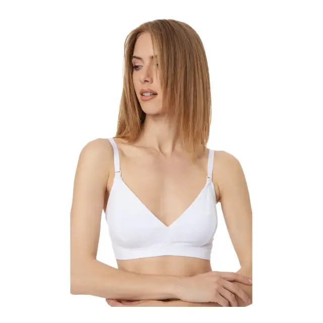 Basic Βαμβακερό Σουτιέν Θηλασμού Bralette με Κλιπ Χωρίς Μπανέλες Minerva - Λευκό