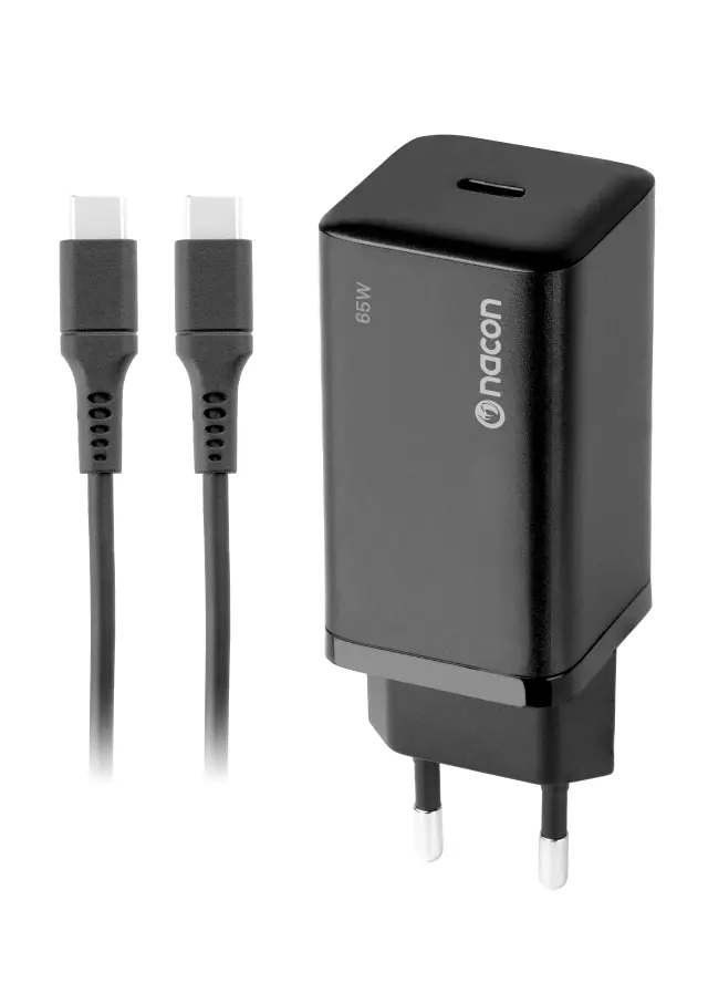 Nacon - 65W AC-adapter til Nintendo Switch II – 65W Ladeeffekt – Aftageligt 1,5 m USB-C Kabel (Sort) - Nintendo Switch 2