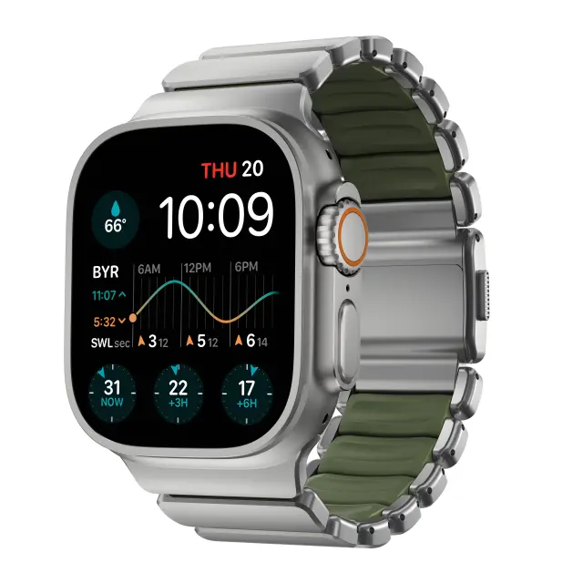Nomad Stratos Band Natural Titanium Forest Green FKM AW 45/46/49mm