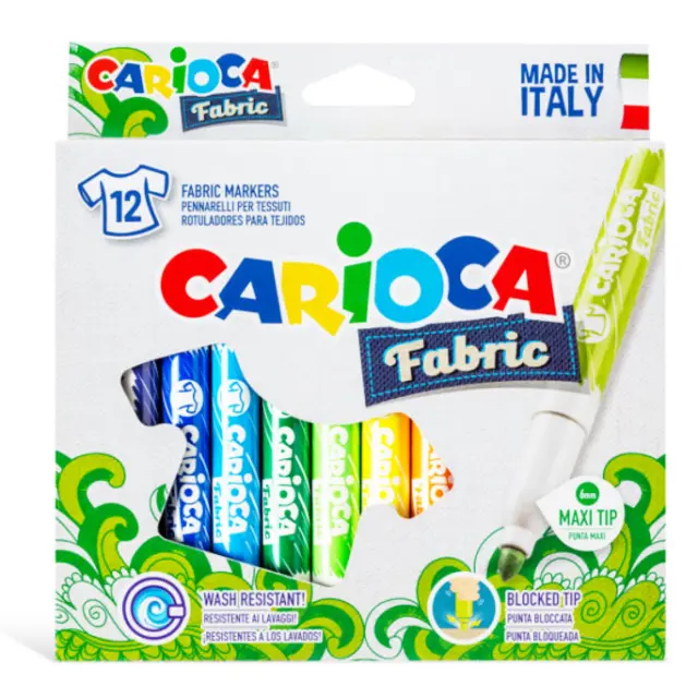 Μαρκαδόροι Υφάσματος Carioca Fabric Παιδικοί, Σετ 12 Χρώματα