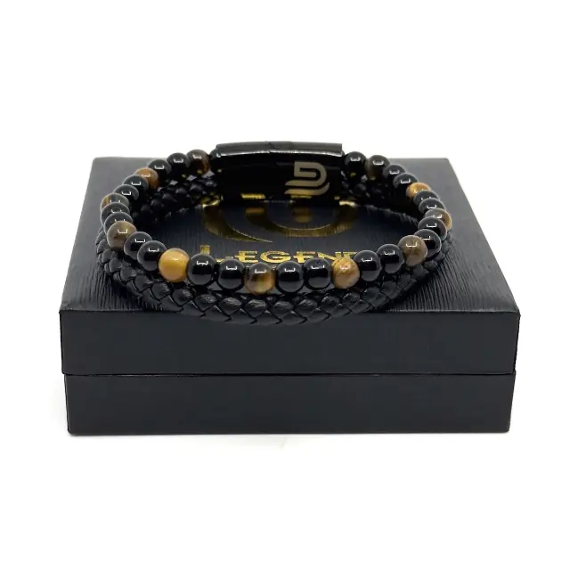 Μαύρο Δερμάτινο Βραχιόλι με Tiger Eye LGD-BR/2073 2