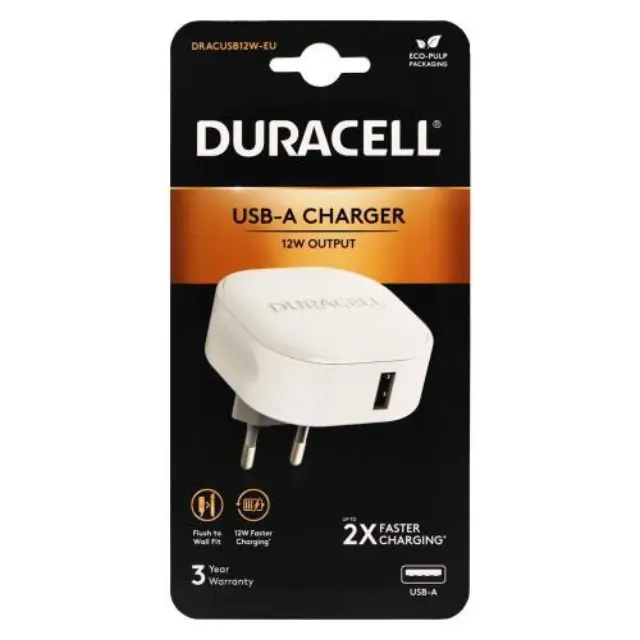 Φορτιστής Ταξιδίου Duracell με Έξοδο USB A 12W 2.4A Λευκό N58830