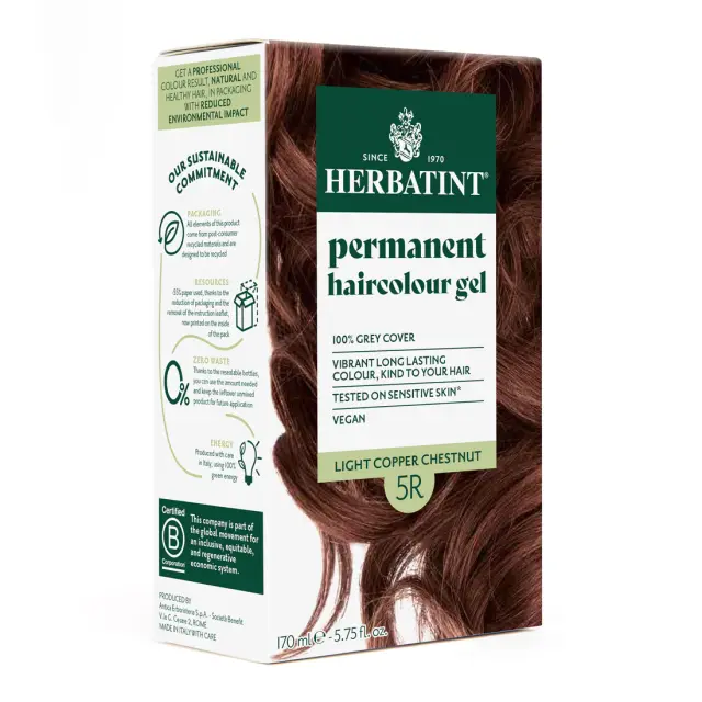 Herbatint Permanent Gel Βαφή Μαλλιών Χωρίς Αμμωνία 5R Καστανό Ανοιχτό Χαλκού 170ml