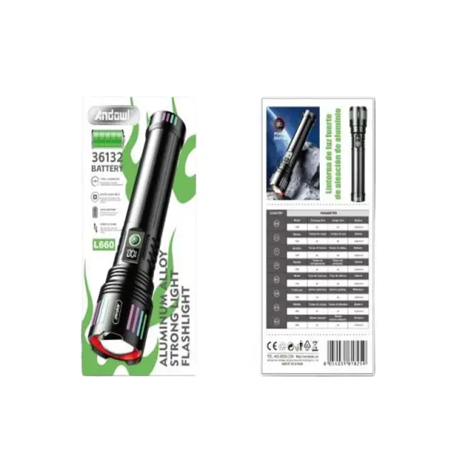 Andowl Επαναφορτιζόμενος Φακός Led 2000mAh με 5 λειτουργίες με δυνατότητα ζουμ L660 - Aluminum Alloy Strong Light Flashlight 075627 3