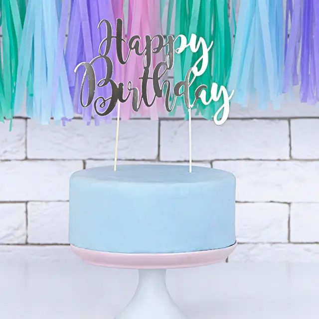 PartyDeco Cake Topper - Happy Birthday - Ασημί 2