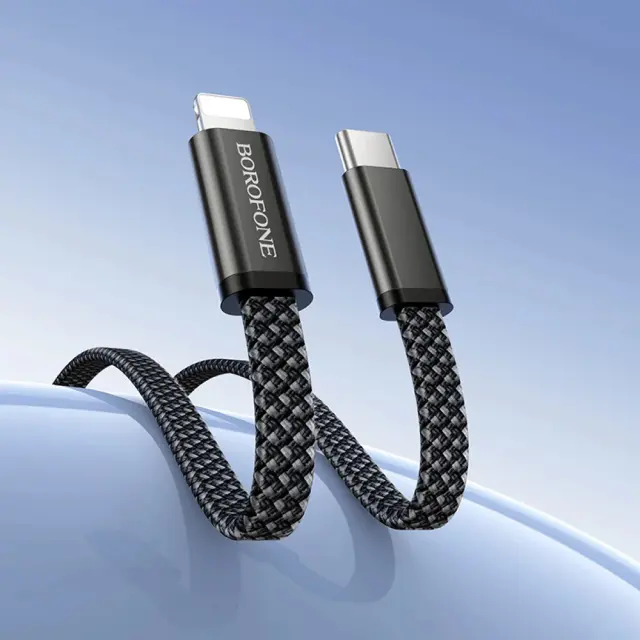 Borofone® - Tangle-Free Flat Dat καλώδιο USB-C σε Lightning 30W 1m- Black. 3