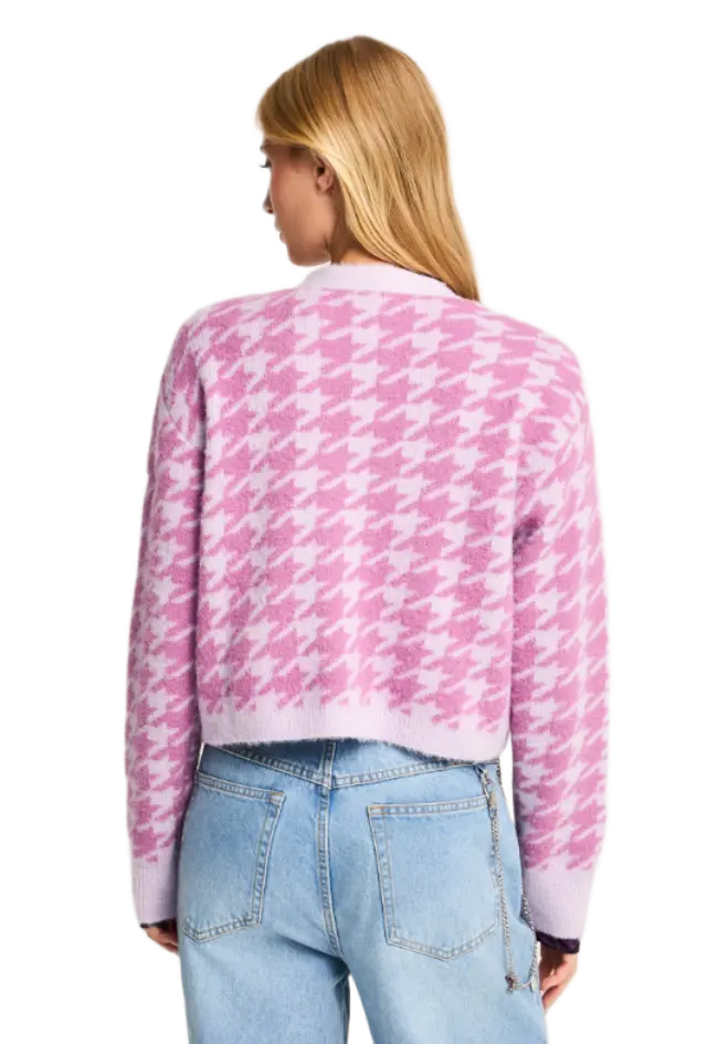 FunkyBuddha γυναικεία relaxed πλεκτή ζακέτα houndstooth FBL014-117-09-2 2