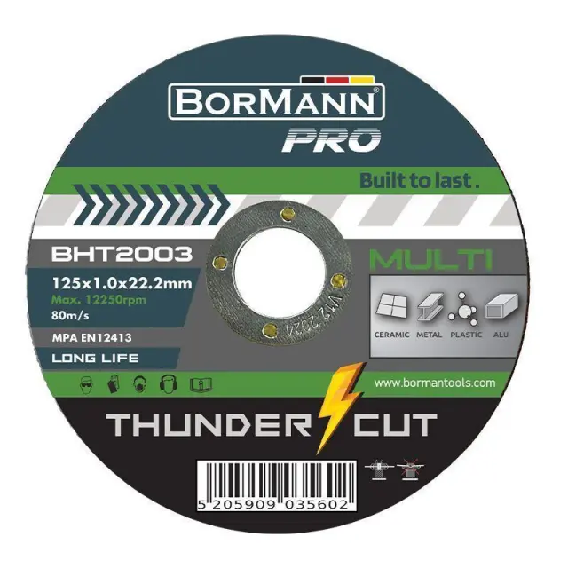Bormann Pro BHT2003-10 – Δίσκος κοπής 10τεμ “THUNDER-CUT” Multi cutting long life Φ125x1mm 10τεμ. (035602)