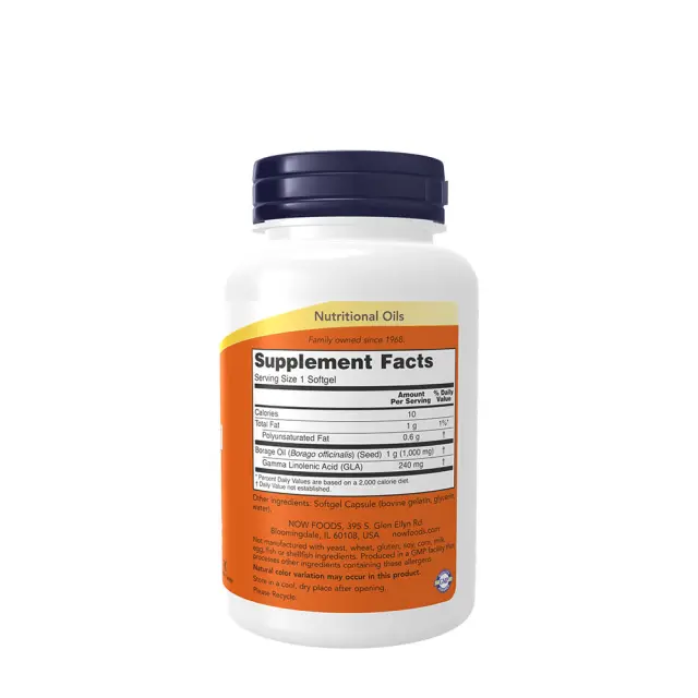 Now Foods Borage Oil Highest GLA Concentration Έλαιο Βοράγου 1000mg 60 μαλακές κάψουλες 2