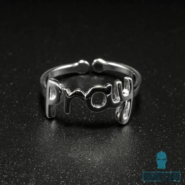 Ghetto silver stylish English word pray ring 2