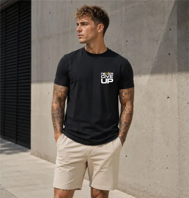 T-shirt Noshame® Μαύρο με τύπωμα Never give up - 3026074 - XXL
