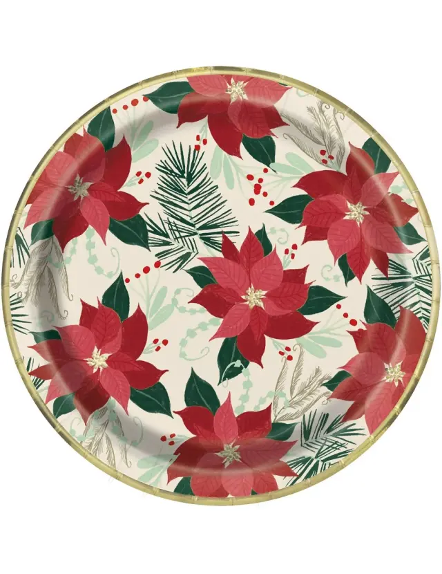 Πιάτα Χάρτινα 23εκ Red & Gold Poinsettia / 8 τμχ