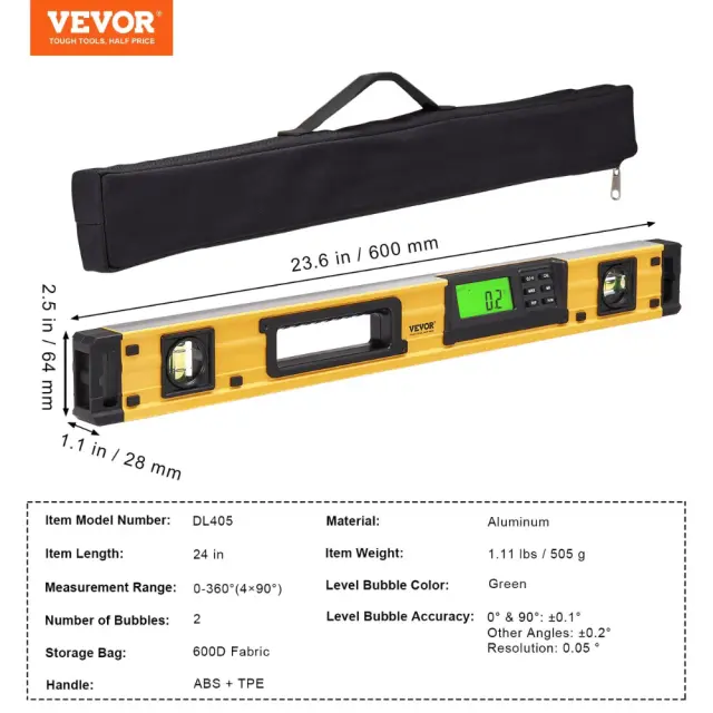 Μαγνητικό Αλφάδι 600mm Vevor με LED Οθόνη και Μηχανικές Φυσαλίδες 3