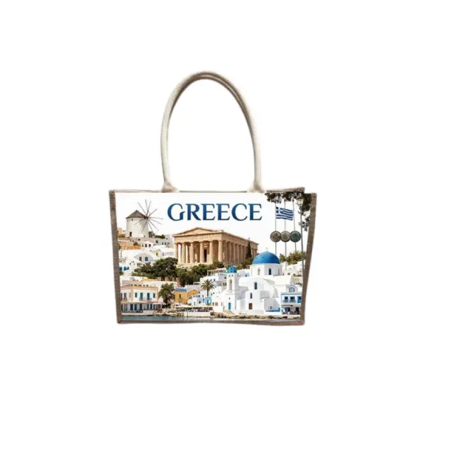 Τουριστική τσάντα λινή με κουμπί - Greece - 36*25*16cm - 871898