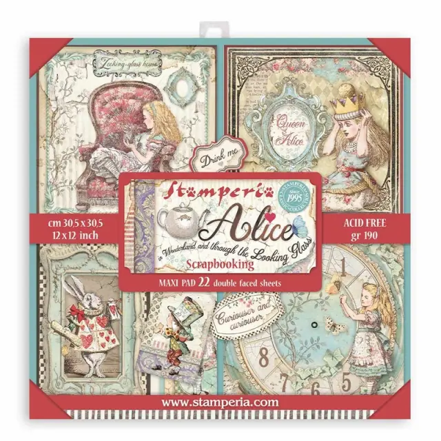 Χαρτιά scrapbooking Stamperia 22τεμ, 30.5x30.5cm, Alice in Wonderland and through the looking glass