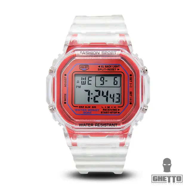 Ghetto Clear Silicon Digital Watch Band | Red Fancy Elegant