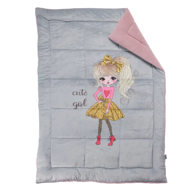 Κουβερτοπάπλωμα 160x220 Μονό 650gsm Kids Das Home 4971 Grey-Pink Fleece-Sherpa 2