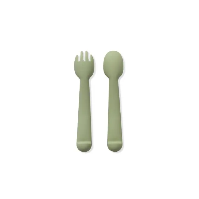 Interbaby Σετ Κουτάλι- Πιρούνι Σιλικόνης Olive Green 2