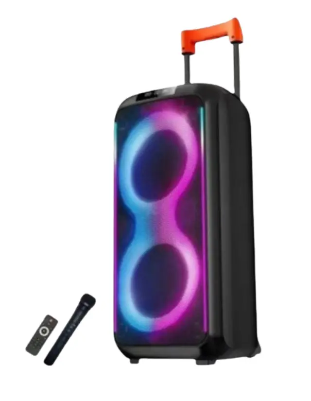 Ασύρματο διπλό ηχείο Karaoke Partybox Bluetooth με ροδάκια, ηχείο subwoofer 40W 2×8″ με ασύρματο μικρόφωνο, τηλεχειριστήριο και RGB φωτισμό DR-8830