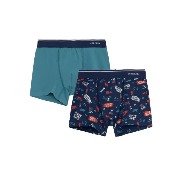 Minerva Παιδικό Boxer Αγόρι Game Over - Διπλό Πακέτο, Χρώμα Blue Green-Marine - 10 Y