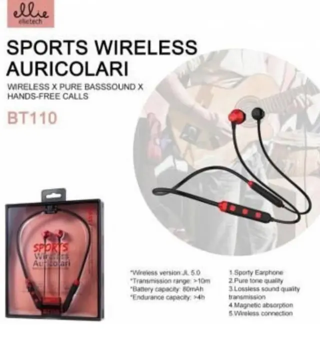 In-ear Bluetooth Handsfree Ακουστικά με Αντοχή στον Ιδρώτα Ellietech BT110 Μαύρα/Κόκκινα 2