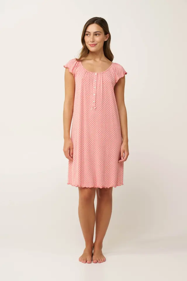 Καλοκαιρινό Νυχτικό Micromodal με Κουμπάκια Vamp 24061 PINK TAN 3