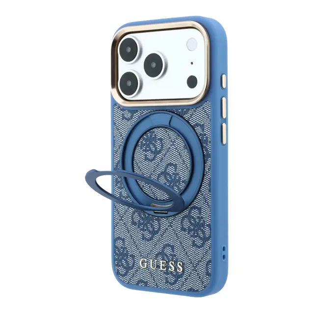 Guess PU 4G Ring Stand MagSafe Case for iPhone 18 Pro Blue 2