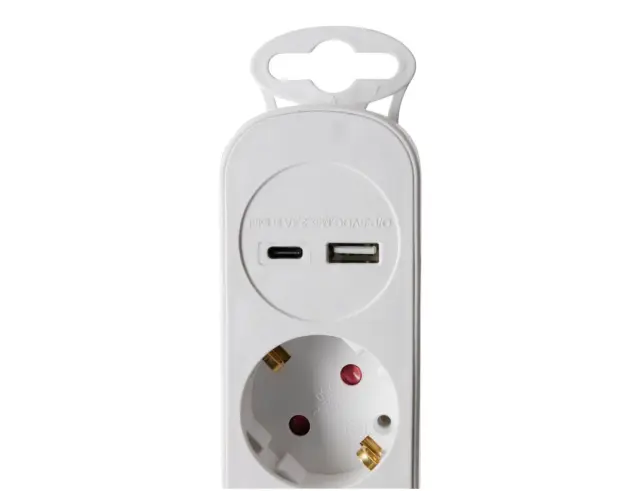 Πολύπριζο - 3x Schuko, 1x USB-A, 1x USB-C - Με Διακόπτη On/Off - Καλώδιο 1.5m - Λευκό KT1000240 3