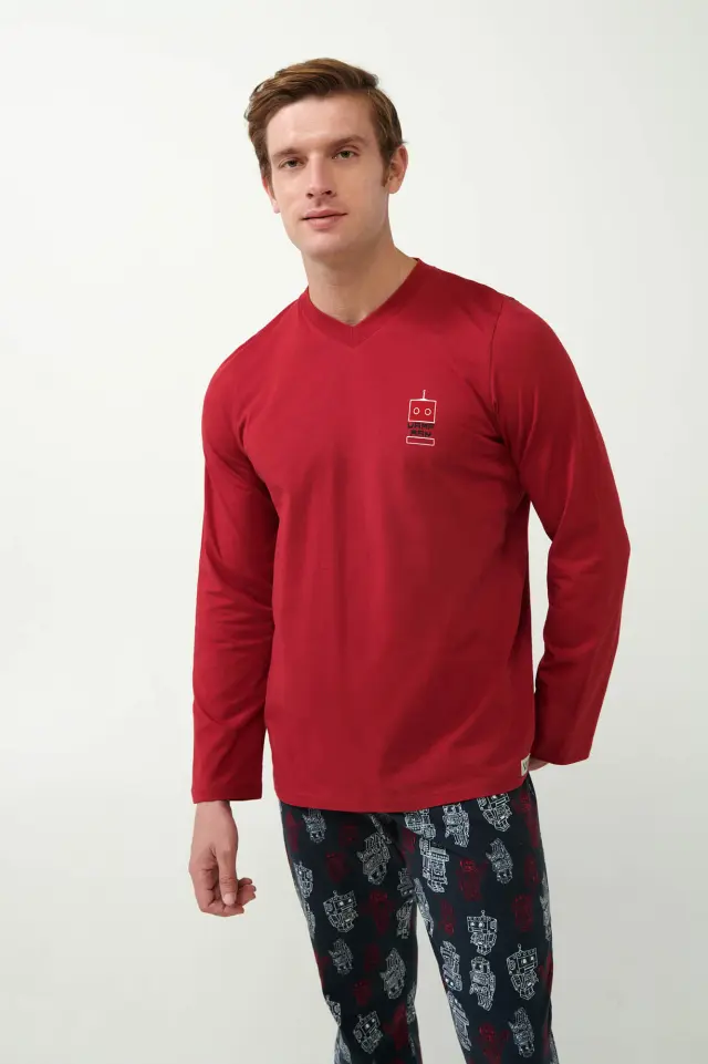 Uomo Di Vamp Ανδρική Πιτζάμα 100% Βαμβάκι S. Jersey με Ρομπότ - 2XL