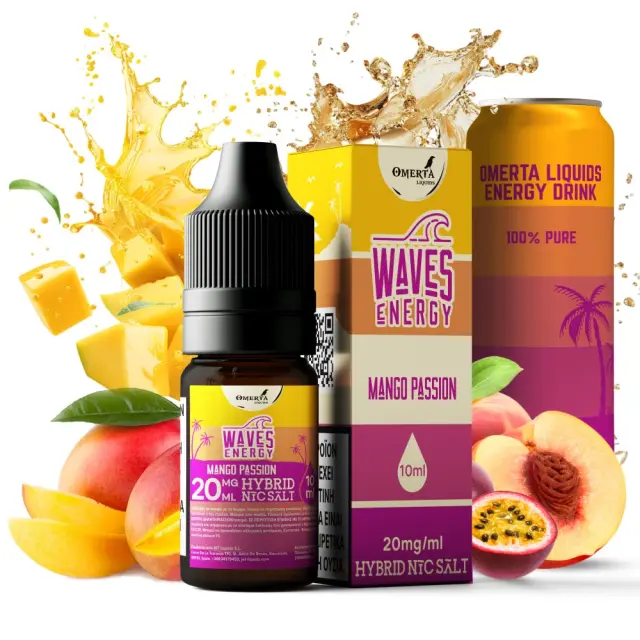 Mango Passion 10ml Hybrid Nic Salt - Waves Energy by Omerta 10mg 2