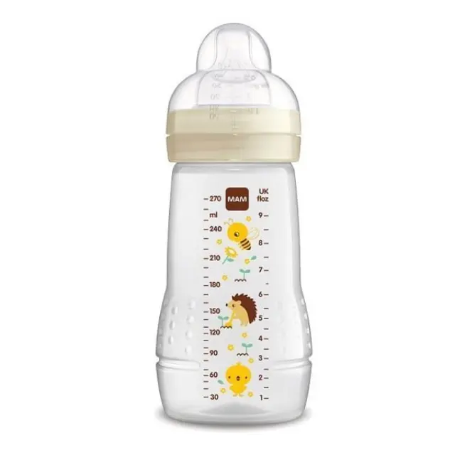 Mam Πλαστικό Μπιμπερό Easy Active Κατά των Κολικών με Θηλή Σιλικόνης για 2+ μηνών Μπεζ 270ml