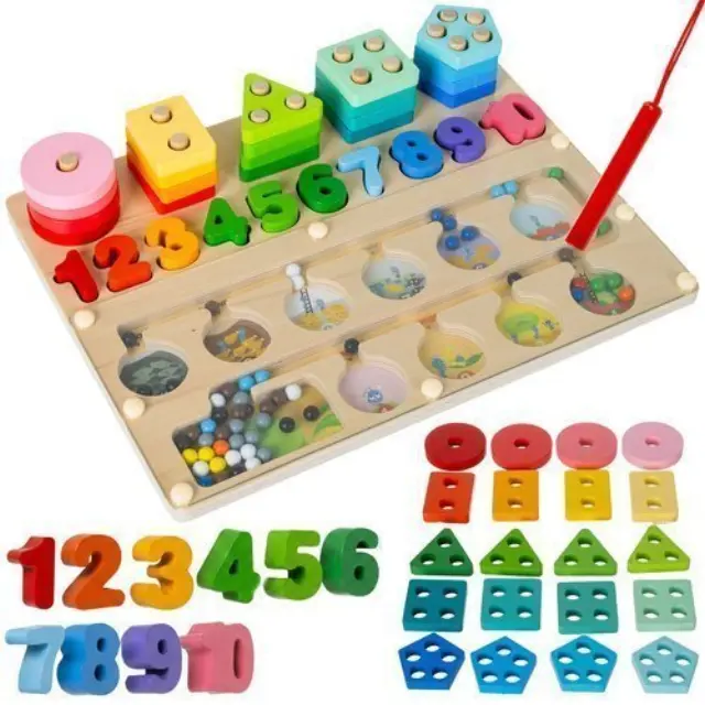 Kruzzel Ξύλινο Εκπαιδευτικό Παιχνίδι 3-σε-1 Montessori & Μαγνητικός Λαβύρινθος