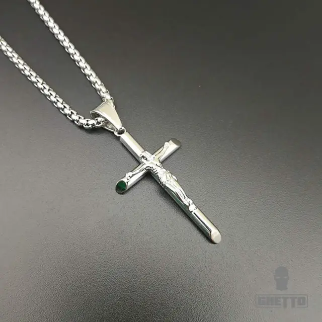 Ghetto Jesus Cross Necklace Stainless Steel Silver