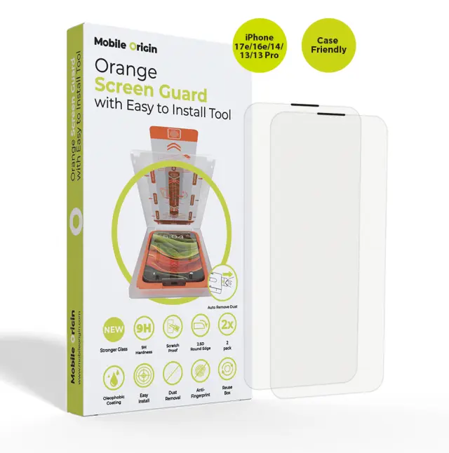 Mobile Origin Screen Guard iPhone 17e/16e/14/13/13 Pro/ with easy applicator 2 pack