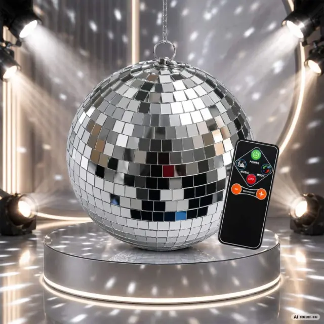 LIGHT4ME MBM 20 IR disco ball mirror silver rotating 20 cm wireless remote control sound mode USB or battery-powered 3