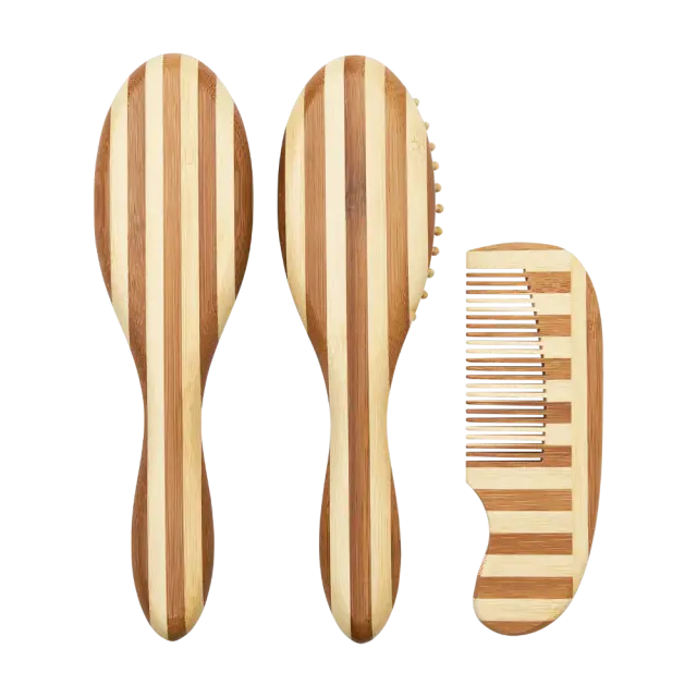 Meyco Βρεφικό Σετ Περιποίησης Μαλλιών Bamboo Stripe Natural/Walnut 3τμχ 2