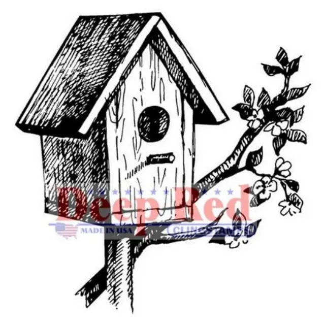 Deep Red Cling Stamp - Rustic Birdhouse - 5,10x5,10cm