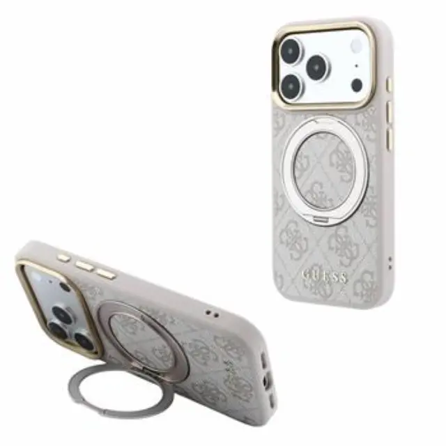 Guess PU 4G Ring Stand MagSafe Case for iPhone 18 Pro Pink